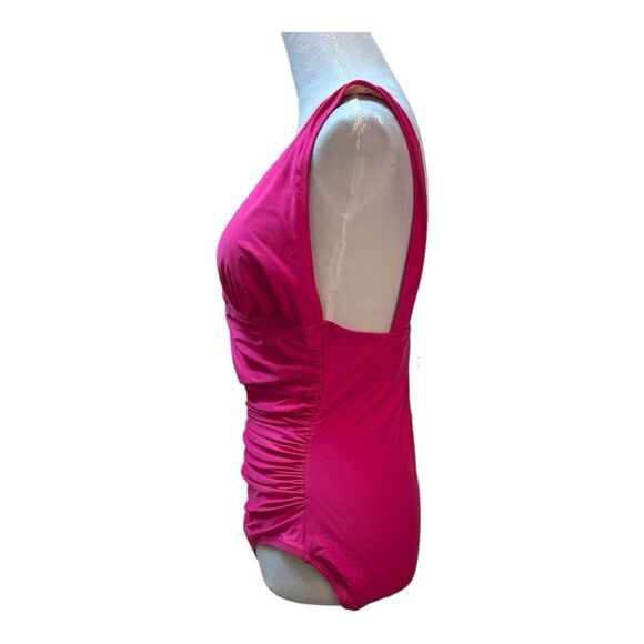 NWT J. Crew Radiant Fushia Roushed V Neck One Piece Bathing Suit Size 12 - Picture 2 of 8